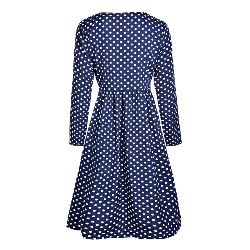 Autumn Polka Dot Long Sleeve Midi Dress - Fashion Damsel