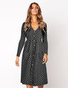 Autumn Polka Dot Long Sleeve Midi Dress - Fashion Damsel
