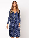 Autumn Polka Dot Long Sleeve Midi Dress - Fashion Damsel