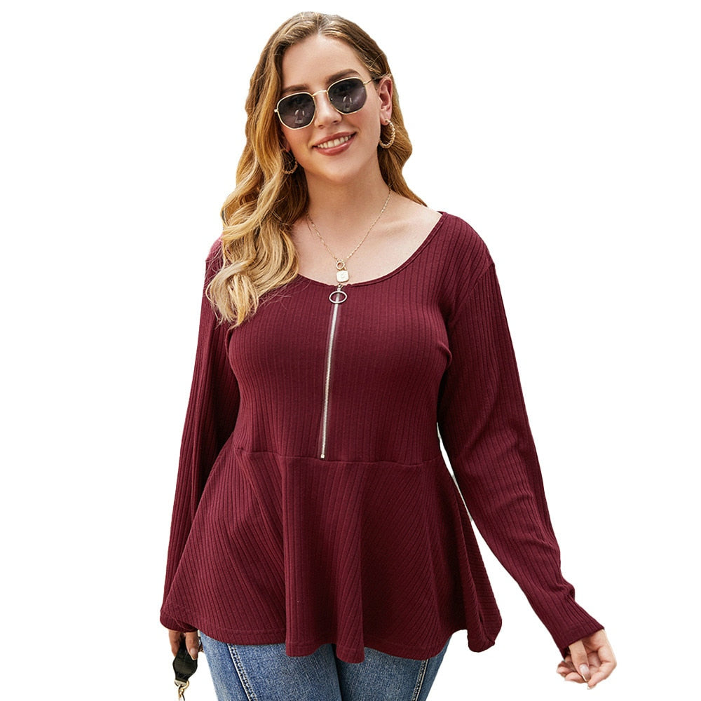 Long Sleeve Zipper O Neck Tunic Top - Fashion Damsel