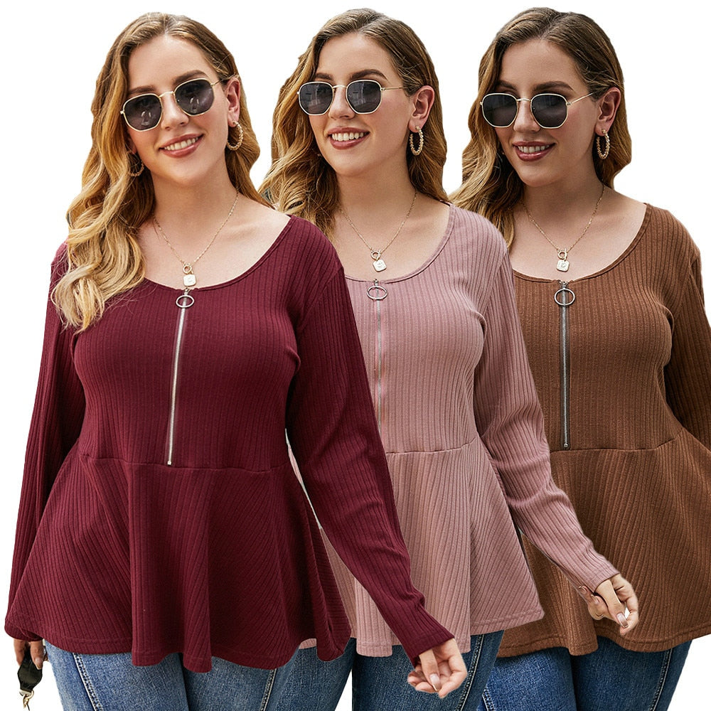 Long Sleeve Zipper O Neck Tunic Top - Fashion Damsel