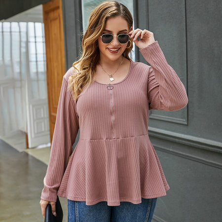 Long Sleeve Zipper O Neck Tunic Top - Fashion Damsel
