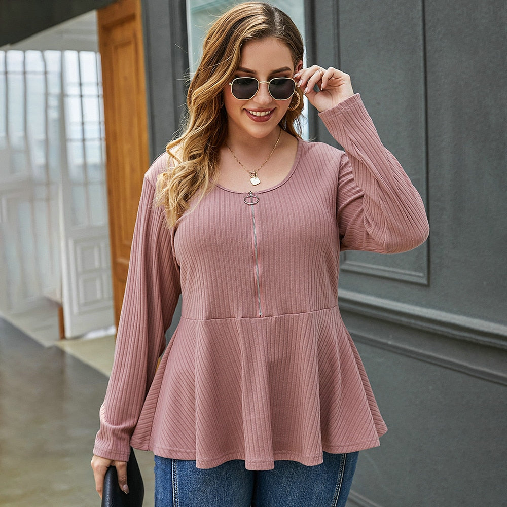 Long Sleeve Zipper O Neck Tunic Top - Fashion Damsel