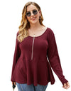Long Sleeve Zipper O Neck Tunic Top - Fashion Damsel