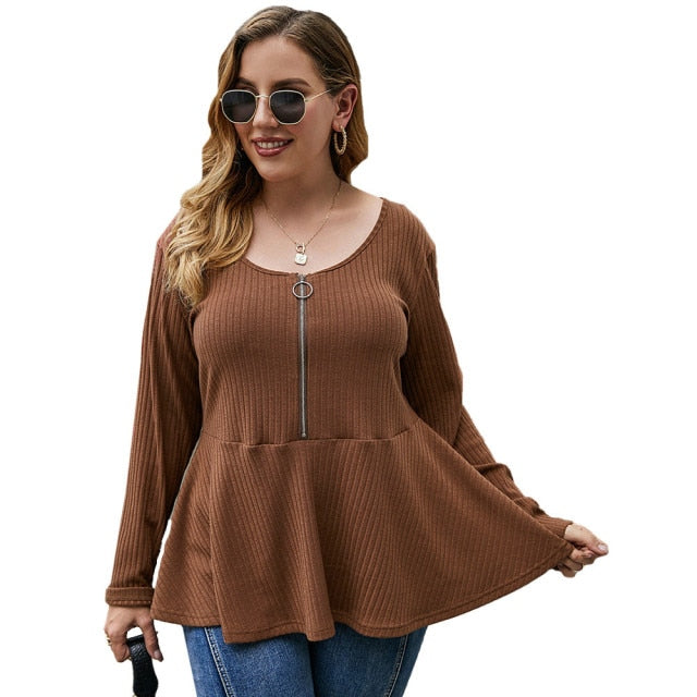 Long Sleeve Zipper O Neck Tunic Top - Fashion Damsel