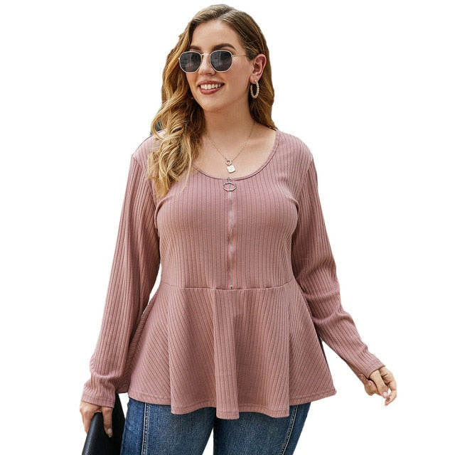 Long Sleeve Zipper O Neck Tunic Top - Fashion Damsel