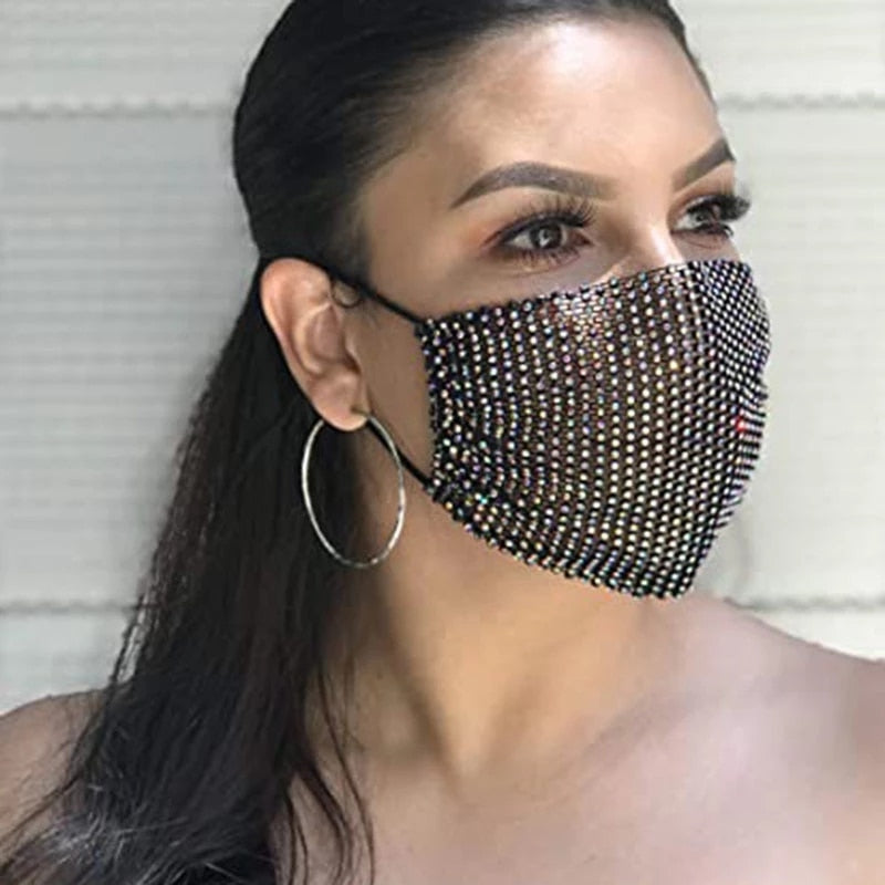 Reusable Washable Fashion Face Mask With Rhinestones - Fashion Damsel