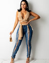 Bandage Women Pencil Jeans With Buttons - Fashion Damsel