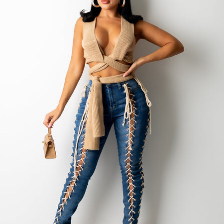 Bandage Women Pencil Jeans With Buttons - Fashion Damsel