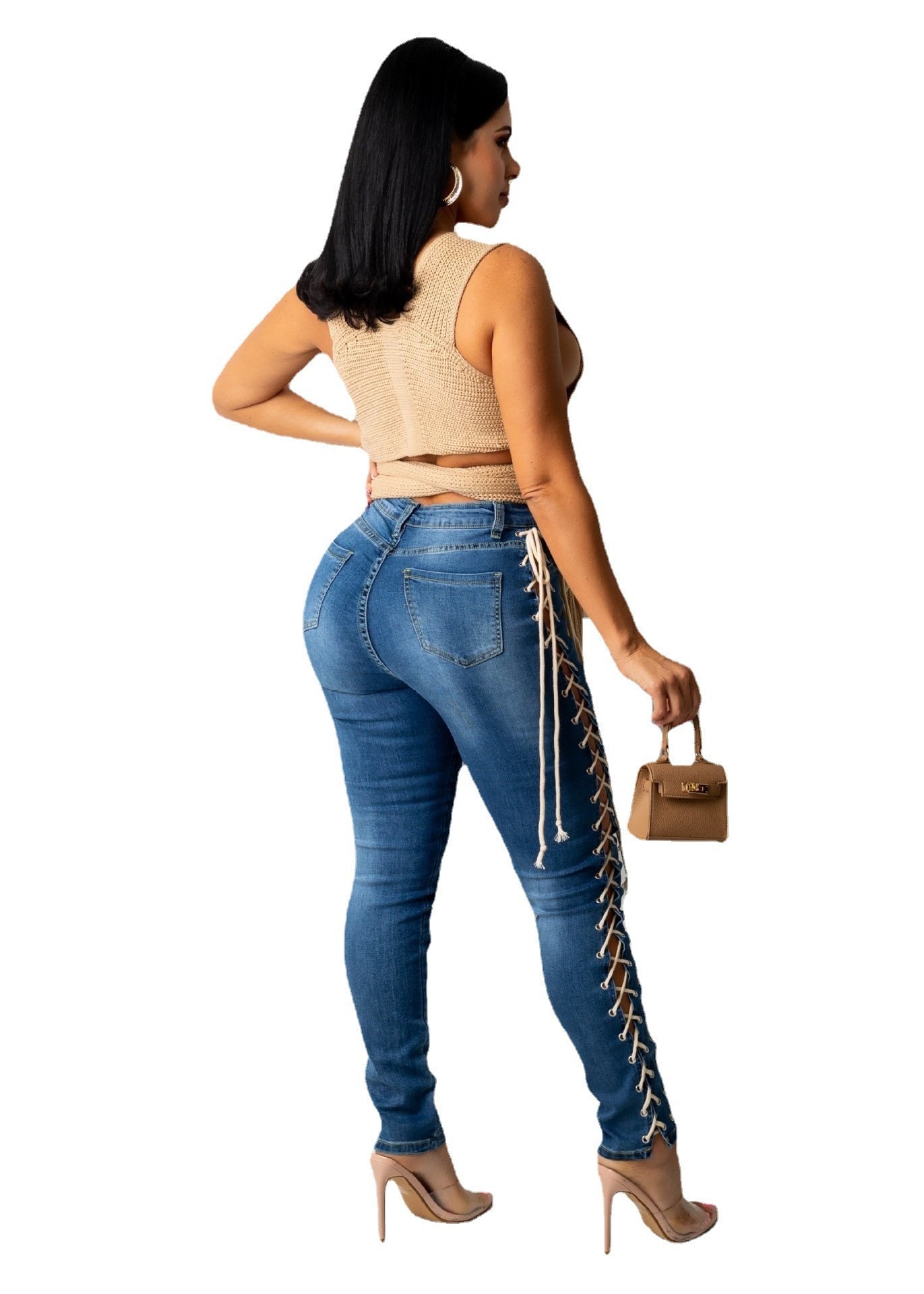 Bandage Women Pencil Jeans With Buttons - Fashion Damsel