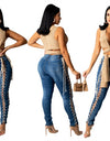 Bandage Women Pencil Jeans With Buttons - Fashion Damsel