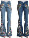 Vintage Embroidery Flare Denim Pants