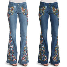 Load image into Gallery viewer, Vintage Embroidery Flare Denim Pants
