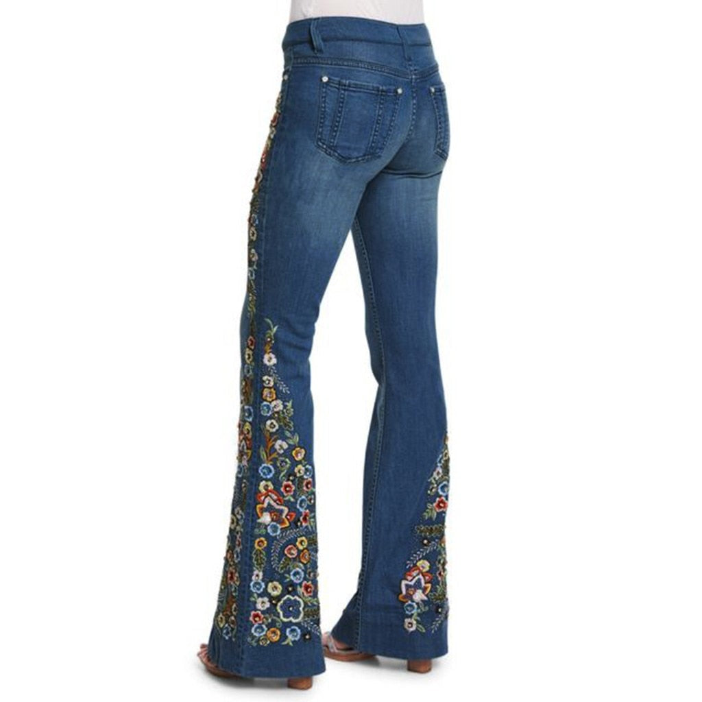 Vintage Embroidery Flare Denim Pants