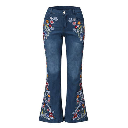 Vintage Embroidery Flare Denim Pants