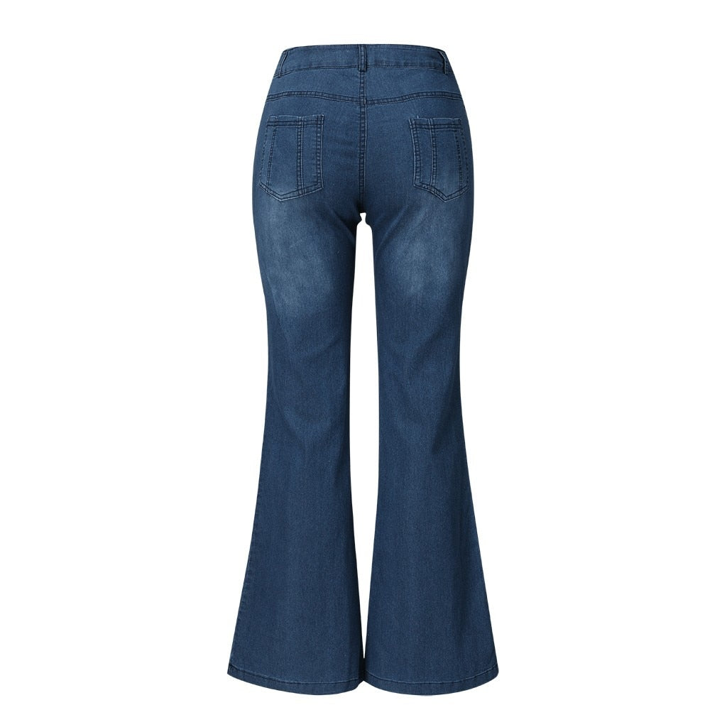 Vintage Embroidery Flare Denim Pants