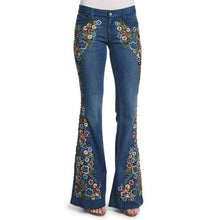 Load image into Gallery viewer, Vintage Embroidery Flare Denim Pants
