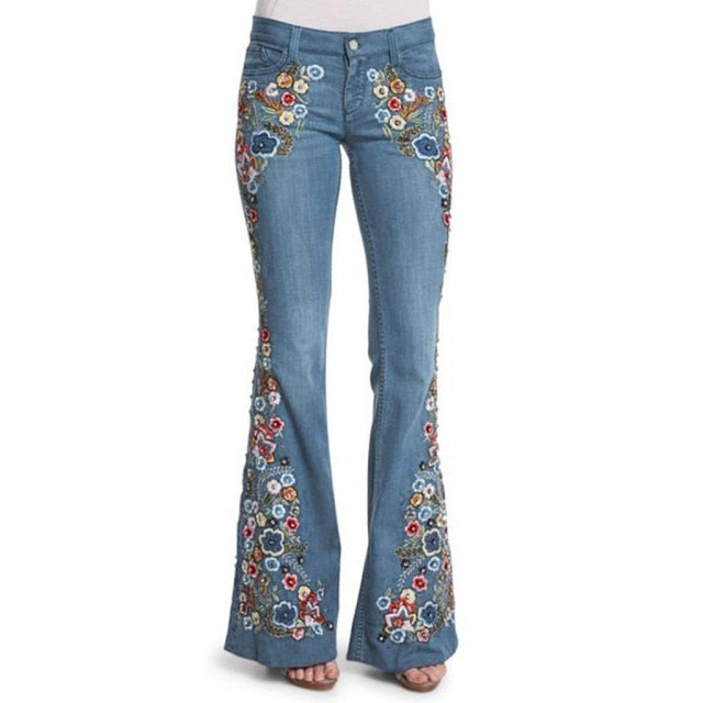 Vintage Embroidery Flare Denim Pants