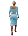 Women's Two-Piece Solid Color Split Ribbed Skirt