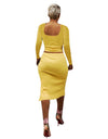 Women's Two-Piece Solid Color Split Ribbed Skirt