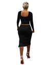 Women's Two-Piece Solid Color Split Ribbed Skirt