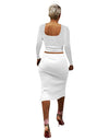Women's Two-Piece Solid Color Split Ribbed Skirt