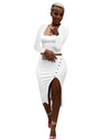 Women's Two-Piece Solid Color Split Ribbed Skirt
