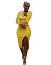 Women's Two-Piece Solid Color Split Ribbed Skirt