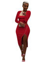 Women's Two-Piece Solid Color Split Ribbed Skirt