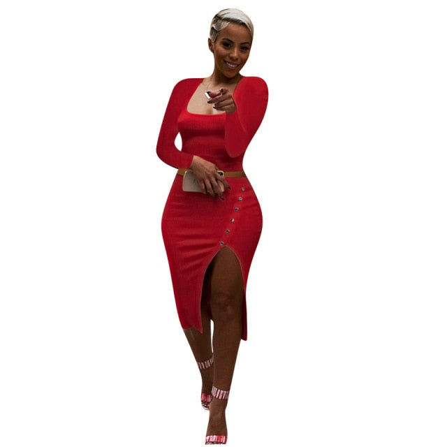 Women's Two-Piece Solid Color Split Ribbed Skirt