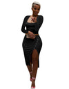 Women's Two-Piece Solid Color Split Ribbed Skirt