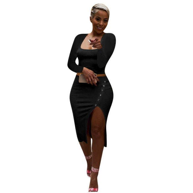 Women's Two-Piece Solid Color Split Ribbed Skirt