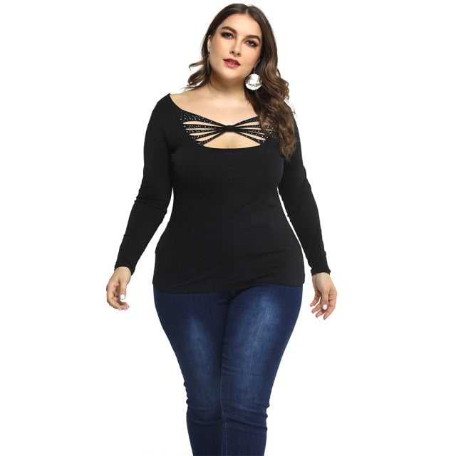 Hollow Slim Solid Long Sleeve Top - Fashion Damsel