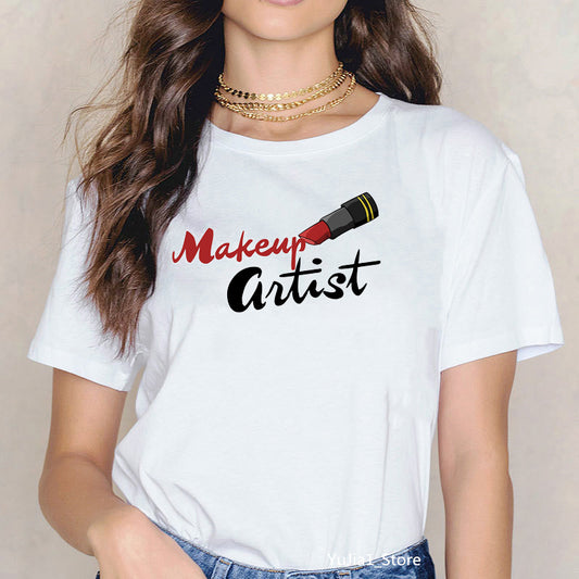 Sexy Red Lipsticks Make Up Artist Letters Print T shirt