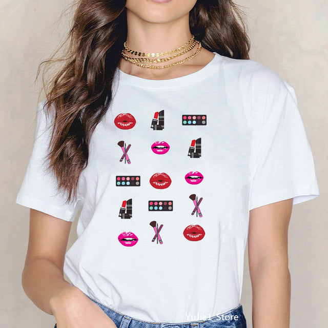 Sexy Red Lipsticks Make Up Artist Letters Print T shirt