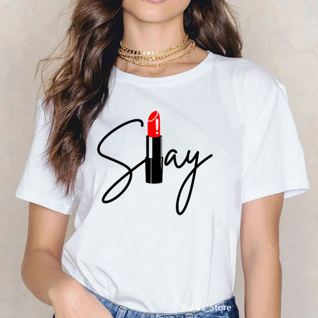 Sexy Red Lipsticks Make Up Artist Letters Print T shirt