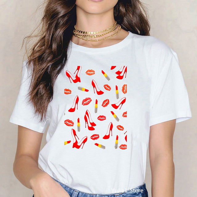 Sexy Red Lipsticks Make Up Artist Letters Print T shirt