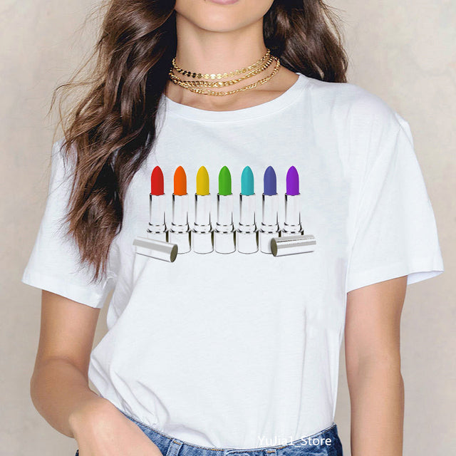 Sexy Red Lipsticks Make Up Artist Letters Print T shirt