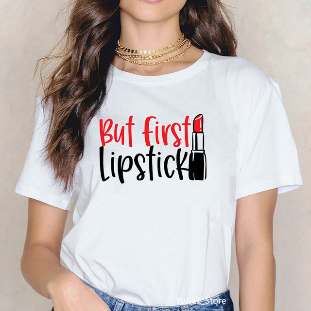 Sexy Red Lipsticks Make Up Artist Letters Print T shirt
