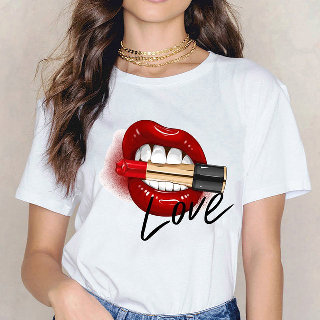 Sexy Red Lipsticks Make Up Artist Letters Print T shirt