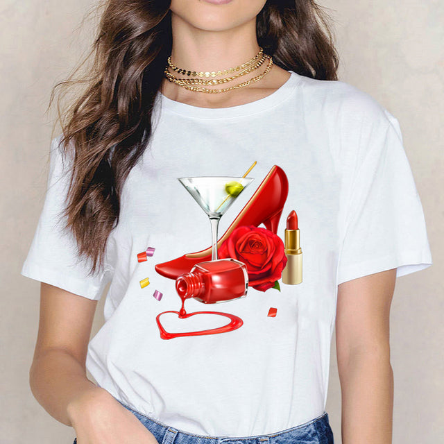 Sexy Red Lipsticks Make Up Artist Letters Print T shirt