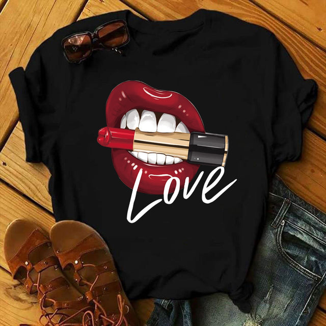 Sexy Red Lipsticks Make Up Artist Letters Print T shirt