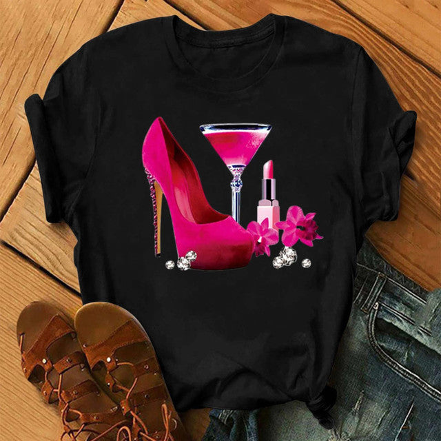 Sexy Red Lipsticks Make Up Artist Letters Print T shirt