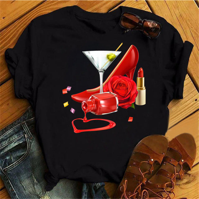 Sexy Red Lipsticks Make Up Artist Letters Print T shirt