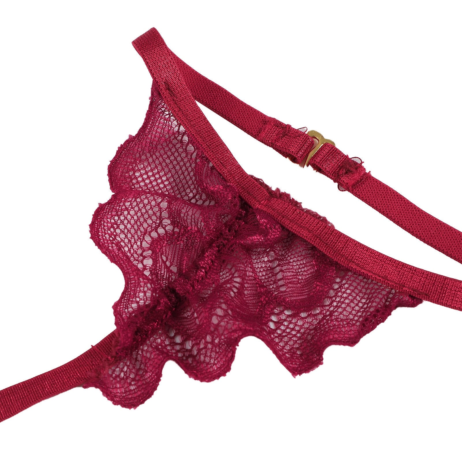3PC Strap Lace Crochet Cutout Lingerie Set With Garter