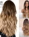 Long, Wavy Natural Synthetic Wig Ombre, Blonde & Brown