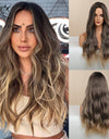 Long, Wavy Natural Synthetic Wig Ombre, Blonde & Brown