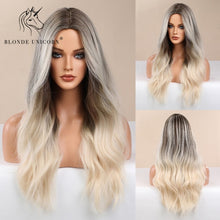 Load image into Gallery viewer, Long, Wavy Natural Synthetic Wig Ombre, Blonde &amp; Brown
