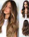 Long, Wavy Natural Synthetic Wig Ombre, Blonde & Brown