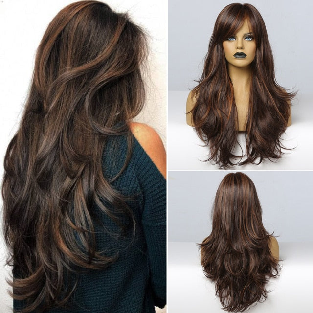 Long, Wavy Natural Synthetic Wig Ombre, Blonde & Brown